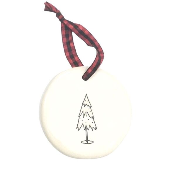 Rae Dunn Set of 3 White Christmas Ceramic Holiday Ornaments Plaid New in Box - Picture 4 of 7